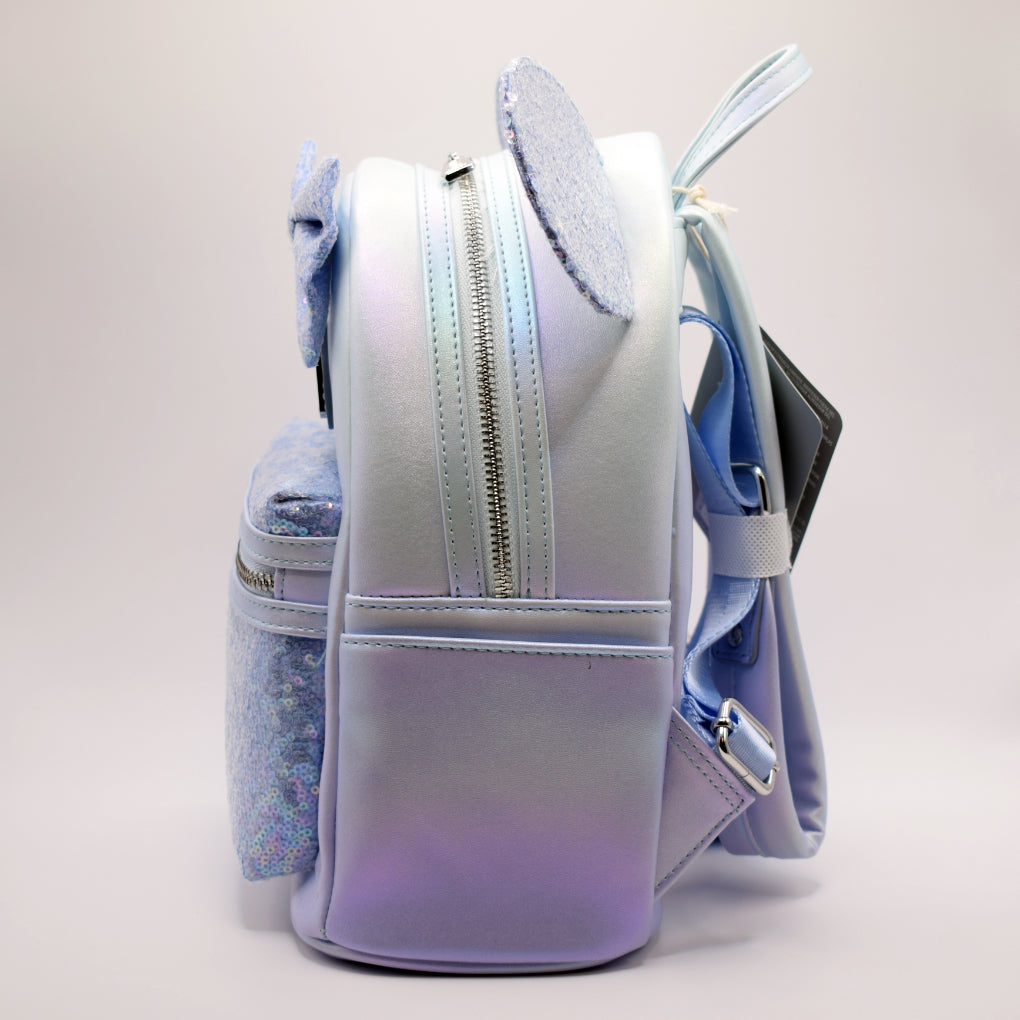 iridescent sequin mini backpack Reversible with Straps 22.8cm W x 26.6cm H x 11.4cm D This is an officially licensed Disney product. Loungefly Disney Parks Halloween Minnie